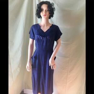 Vintage 1930’s 100% cotton navy blue dress